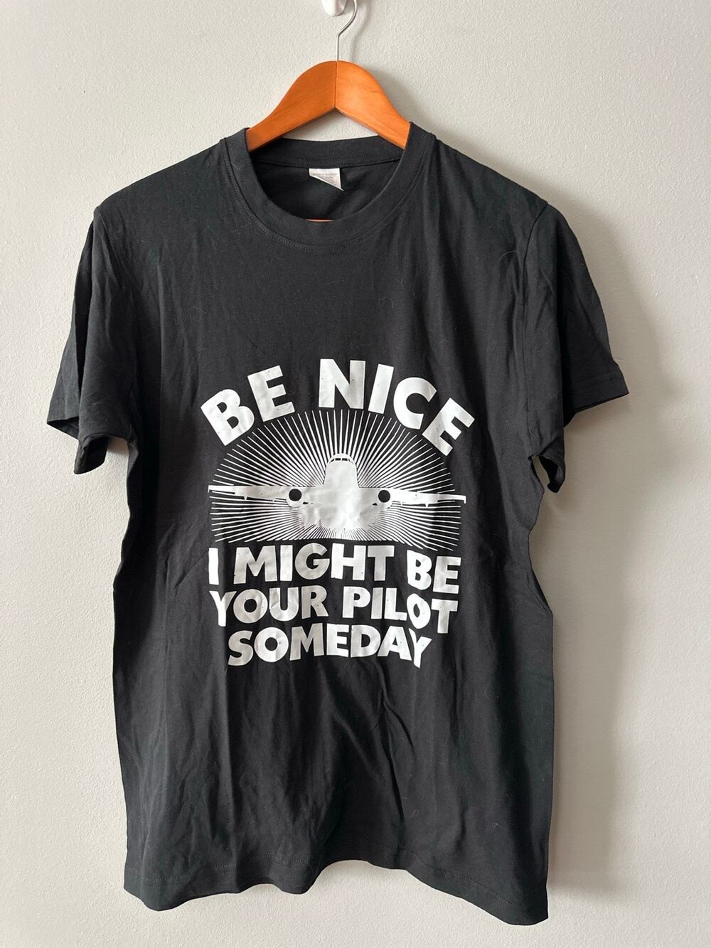 Be Nice I Might Be Your Pilot Someday Graphic T Shirt Black Airplane Tee Adult M